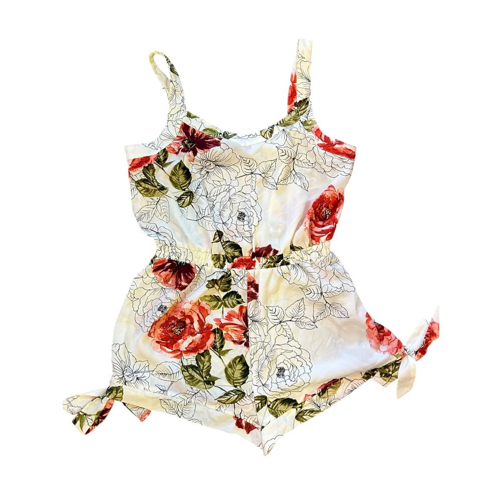Bebop Junior’s White Floral Tank Style Romper - Size Large (Fits Small) NWT